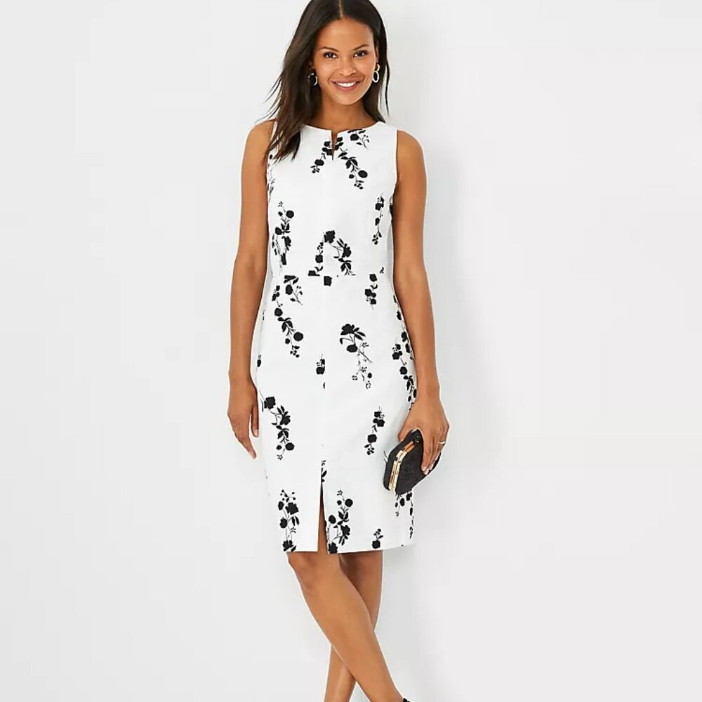 Petite Floral Cotton Linen Sheath Dress